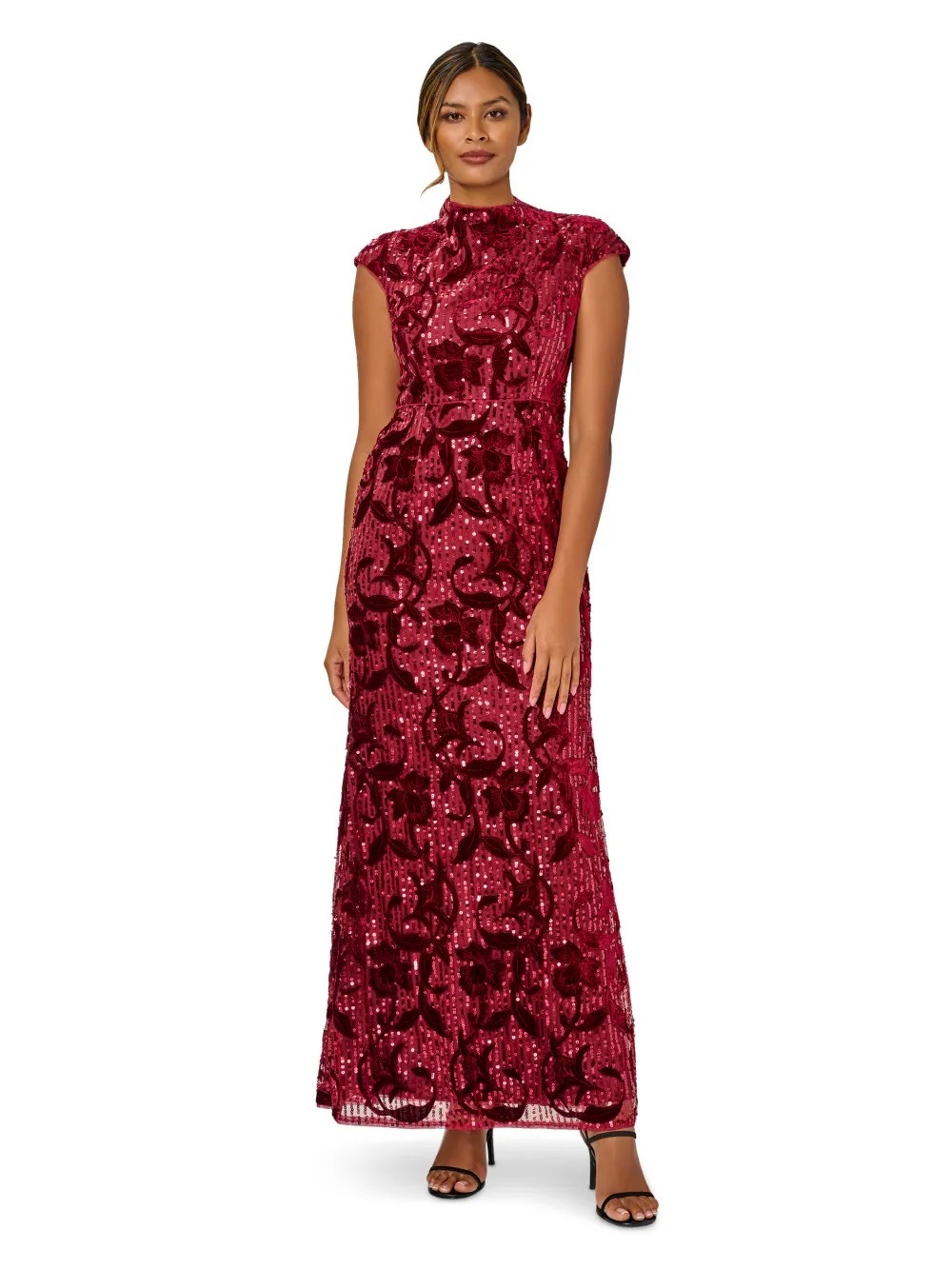 NWT Adrianna Papell Mock neck Velvet &  Sequin Maxi Dress